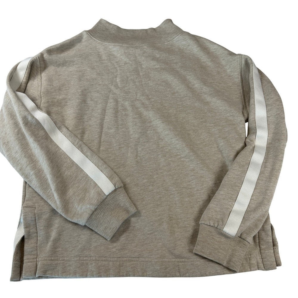 Lou & Grey Oatmeal Heather Mock Neck Sweatshirt White Stripe XS